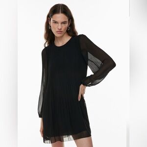 Wilfred Aritzia Daydreamer Black Pleated Long Sleeve Mini Dress Size M